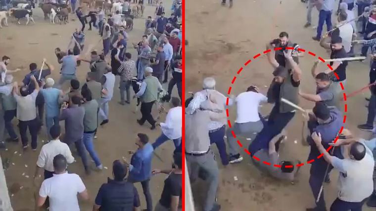 Diyarbakır’da korku dolu anlar! Hayvan borsasında ortalık savaş alanına döndü: Tekmeler sopalar havada uçuştu!