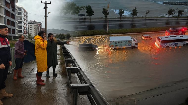 Sağanak yağış iki ili birden vurdu, Karadeniz Sahil Yolu'nu su bastı